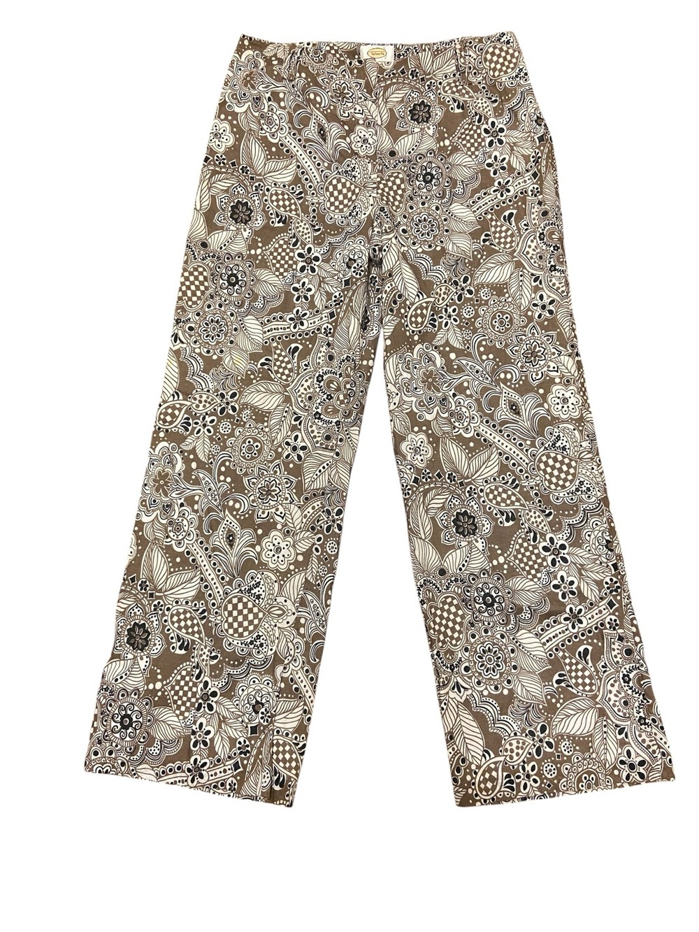 Talbots Patterned Wide Leg Pants Size 14 Floral Paisley Medallion Trousers Retro